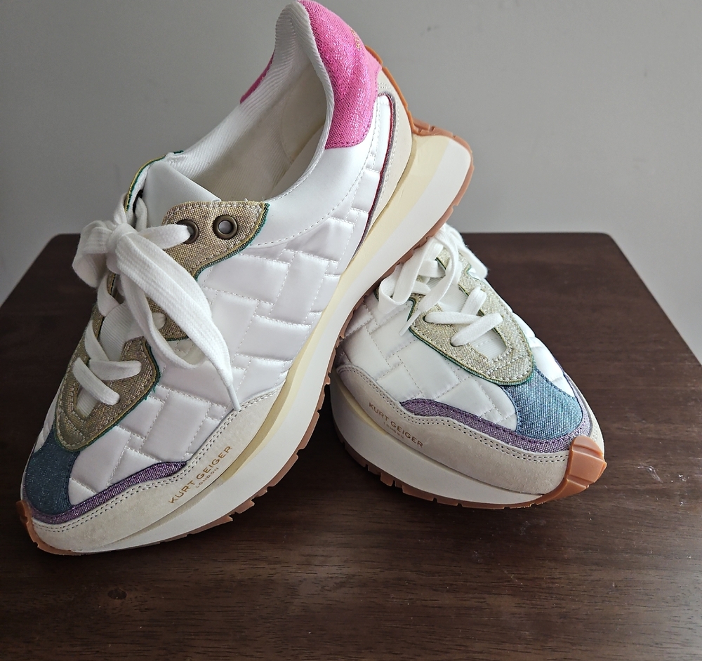 Kurt Geiger White and Pink Quilted Sneakers